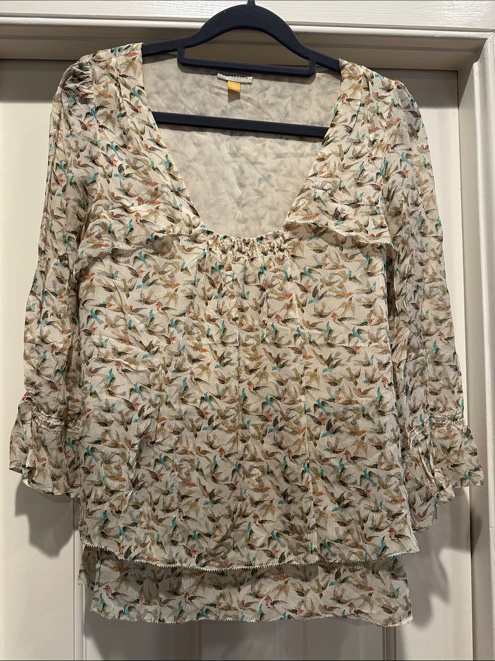 Lightweight Cream Bird Print Blouse